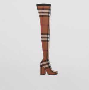 Picture of BURBERRY Knitted Check Over-the-knee Sock Boots