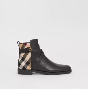 Picture of BURBERRY House Check and Leather Ankle Boots