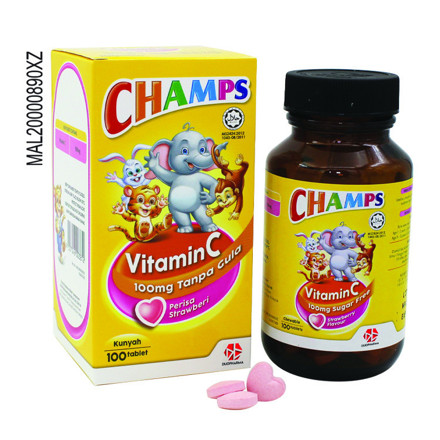 Picture of Champs Vitamin C 100mg Sugar Free Strawberry Flavour 100'S