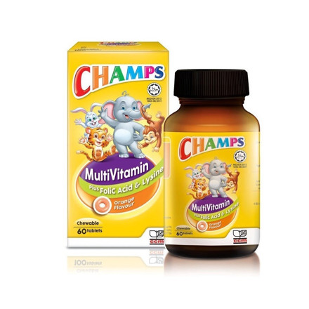 Picture of Champs Multivitamin Plus Folic Acid & Lysine Orange Flavour 60'S