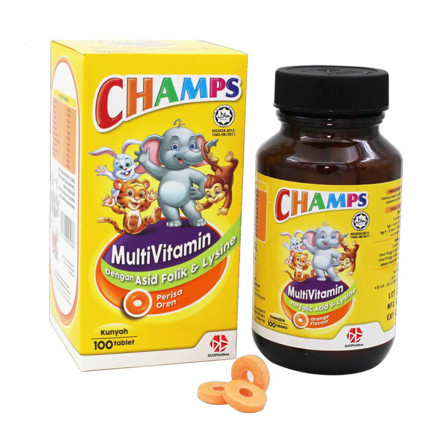 Picture of Champs Multivitamin Plus Folic Acid & Lysine Orange Flavour 100'S