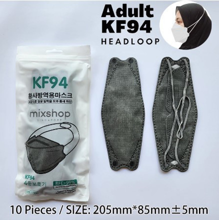 Picture of Mixshop KF94 Face Mask 4-ply Hijab Headloop Dark Grey 10's