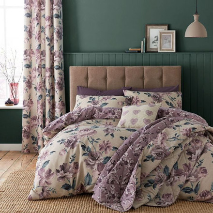 Picture of Catherine Lansfield Painted Floral Single Duvet Set Plum