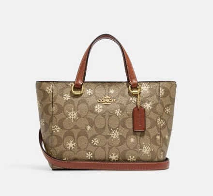 Picture of Coach Alice Satchel With Snowflake Print Khaki Gold