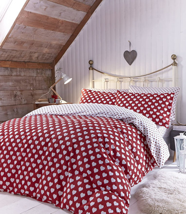Picture of Catherine Lansfield Brushed Hearts Single Duvet Cover Set Red