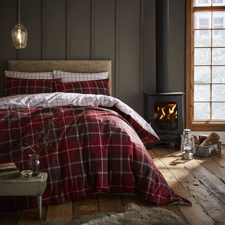 Picture of Catherine Lansfield Brushed Tartan Check Red Quilt Set