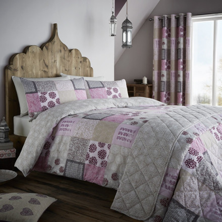 Picture of Catherine Lansfield Ethnic Floral Patchwork Single Duvet Cover Set Berry