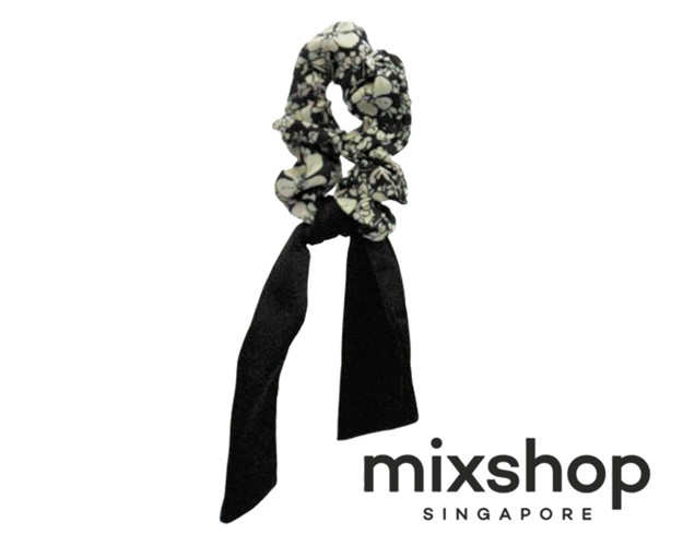 Picture of Mixshop Hair Scrunchies Black Floral With Tail