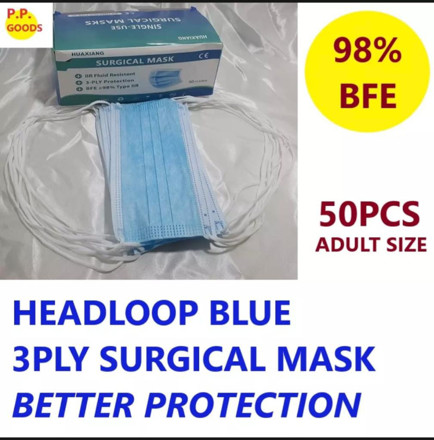 Picture of Disposable Surgical Mask 3-ply Hijab Headloop Blue 50's