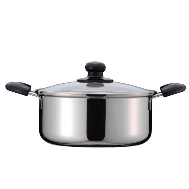 Picture of Pearl Metal 3 Layer Stainless Steel Two-Handed Pot  with Steel Glass Lid 22cm