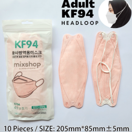 Picture of Mixshop KF94 Face Mask 4-ply Hijab Headloop Peach 10's
