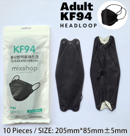 Picture of Mixshop KF94 Face Mask 4-ply Hijab Headloop Black Plastic Pack 10's