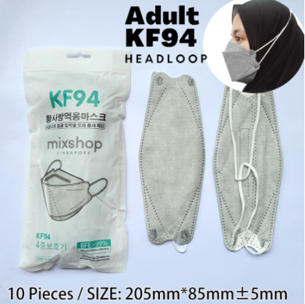 Picture of Mixshop KF94 Face Mask 4-ply Hijab Headloop Grey Plastic Pack 10's