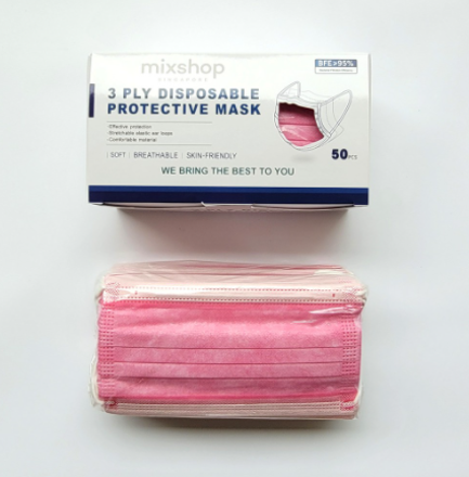 Picture of Mixshop Disposable Face Mask 3-ply Adult Pink 50's