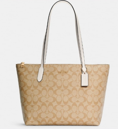 Picture of Coach Zip Top Tote In Signature Canvas Signature Coated Canvas And Smooth Leather