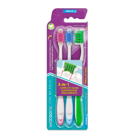 Picture of Watsons Toothbrush Medium 3's - Triple Action