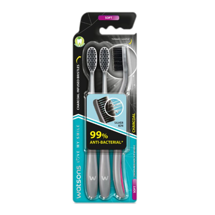 Picture of Watsons Toothbrush Soft 3's - Charcoal
