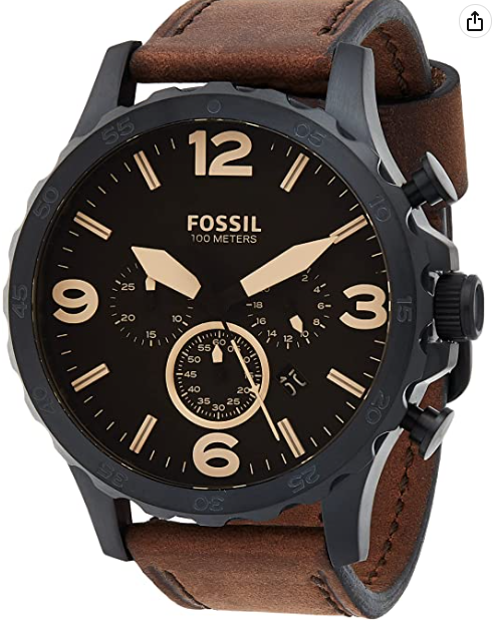 Picture of FOSSIL Men's Nate Watch In Blacktone With Dark Brown Leather Strap N