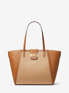 Picture of MICHAEL KORS Karlie Large Straw and Pebbled Leather Tote Bag