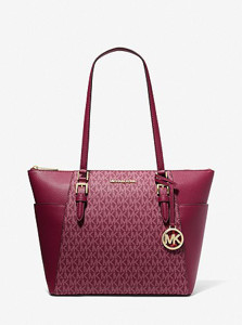 Picture of MICHAEL KORS Charlotte Large Logo and Leather Top-Zip Tote Bag