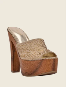 Picture of GUESS Gemely Logo Rhinestone Wooden Heels