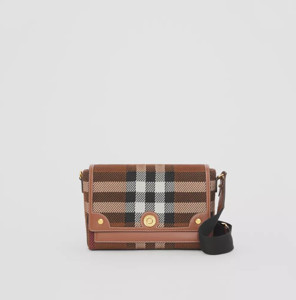 Picture of BURBERRY Knitted Check and Leather Note Crossbody Bag