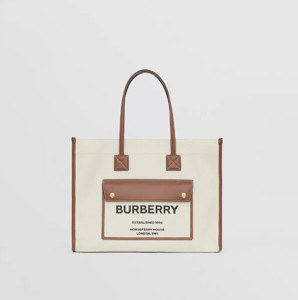 Picture of BURBERRY Two-tone Canvas and Leather Medium Freya Tote