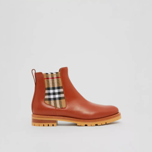Picture of BURBERRY Vintage Check Detail Leather Chelsea Boots