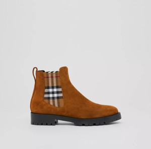 Picture of BURBERRY Vintage Check Detail Suede Chelsea Boots