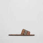 Picture of BURBERRY Check Quilted Cotton and Leather Slides