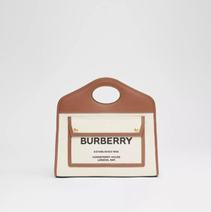 Picture of BURBERRY Two-tone Canvas and Leather Small Pocket Tote