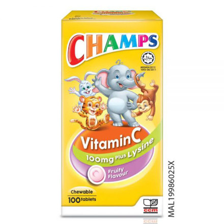 Picture of Champs Vitamin C 100mg Plus Lysine Fruity Flavour 100'S