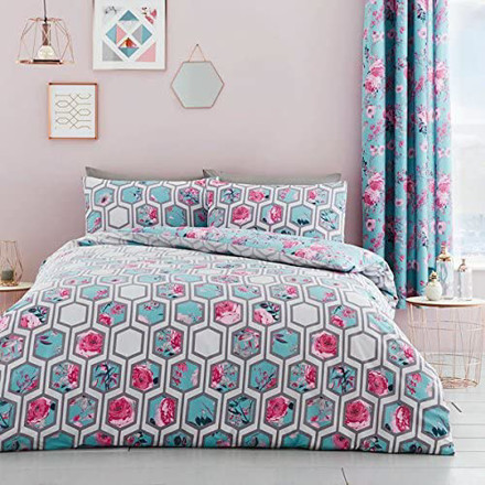 Picture of Catherine Lansfield Hexagon Floral Single Duvet Set Teal