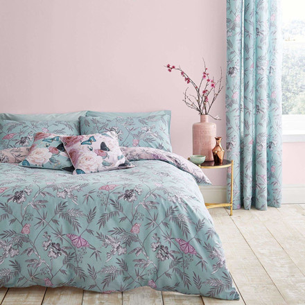 Picture of Catherine Lansfield Oriental Butterfly Single Duvet Set Duck egg