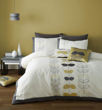 Picture of Catherine Lansfield Embroidered Scandi Leaf Duvet Set Ochre