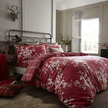 Picture of Catherine Lansfield Canterbury Brushed Check Duvet Set Red