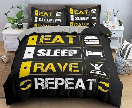 Picture of Catherine Lansfield Eat Sleep Rave Repeat Single Quilt Set Bright