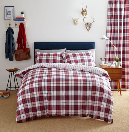Picture of Catherine Lansfield Henley Check Duvet Set Red